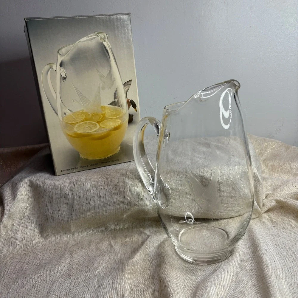 Javit Crystal Mallard Collection Beverage Pitcher Hand Cut Glass